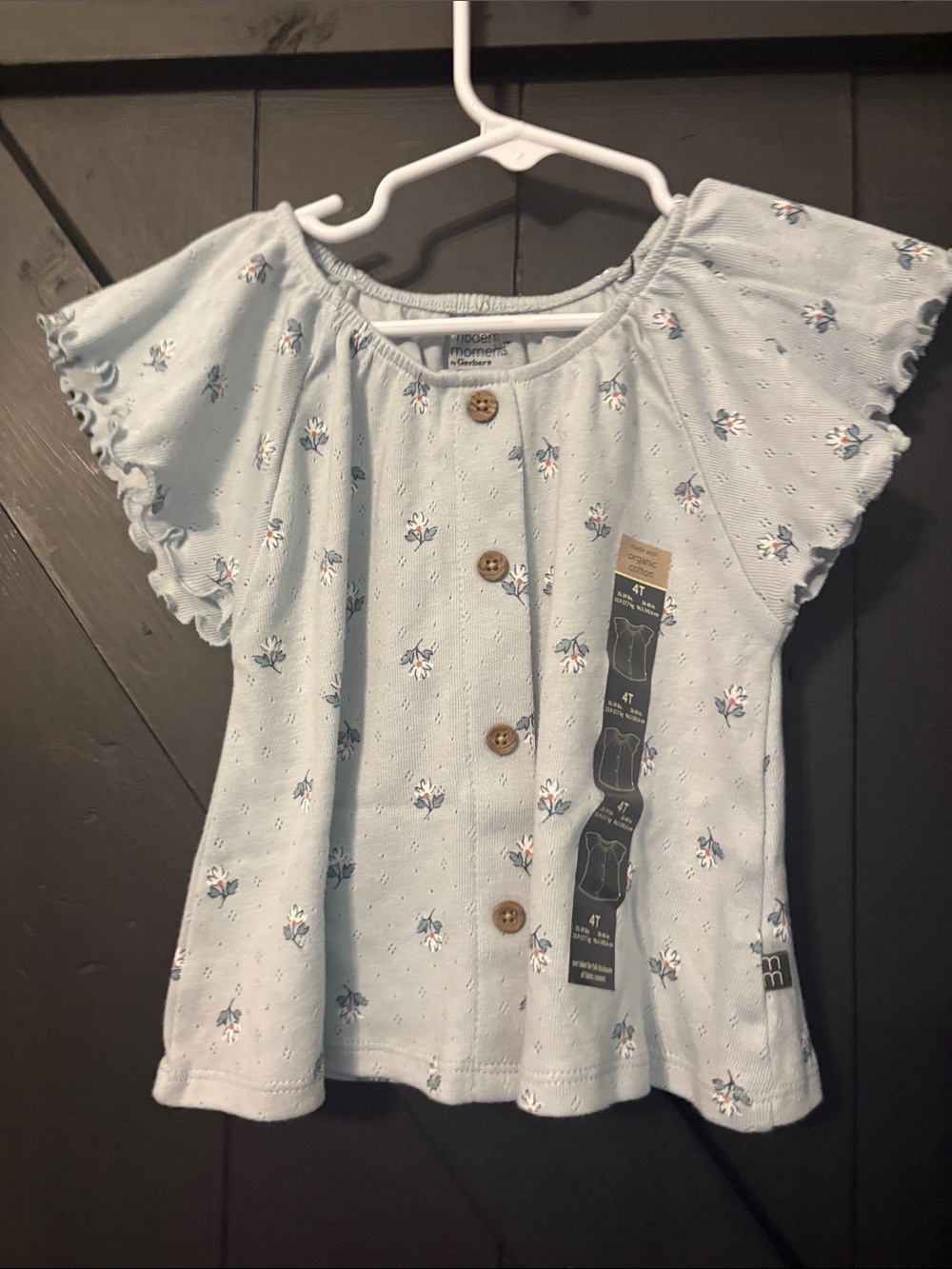 Gerber Pale Blue Floral Button-Up Girls Top